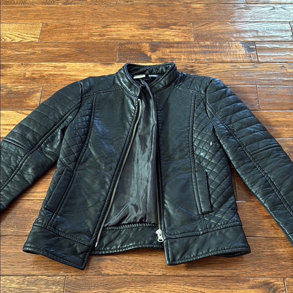 NWOT Black Quilted Leather Jacket size 7-8